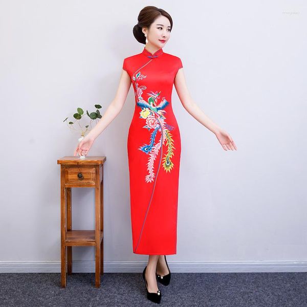 Vêtements Ethniques Nouveauté Sexy Long Cheongsam D'été Style Traditionnel Chinois Robe Femmes Rayon Qipao Mince Robes De Soirée Bouton Robe S De