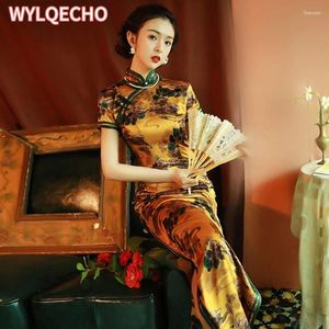 Vêtements ethniques Vieux Shanghai Chinois Cheongsam Long Qipao Printemps Été Tempérament Amélioré Femmes Hanfu Robes De Soirée Formelles