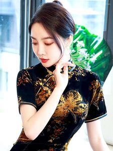 Etnische kleding Old Shanghai High-End Real Velvet Long Cheongsam Summer Plus Size Temperament Young Dress Women's