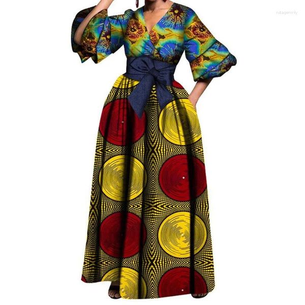 Ropa étnica en venta Impresión africana Maxi Vestidos Dashiki con cuello en V Vestido de fiesta Vestidos Tallas grandes 7XL Ropa para mujeres Out
