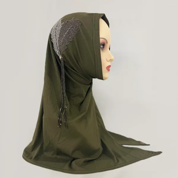 Ropa étnica Una pieza Amira Bufanda instantánea Mujeres Malasia Musulmán Hijab Largo Borla Pañuelo Islámico Mantón Wrap Pull On Listo para