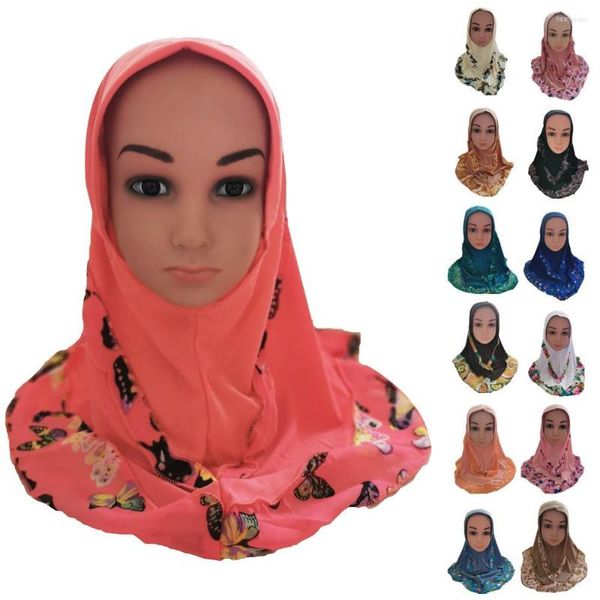 Vêtements ethniques One Piece Enfants Filles Écharpe Hijab Amira Foulard Musulman Châles Islamiques Arabe Wrap Bandanas Turban Imprimé Patchwork Tête