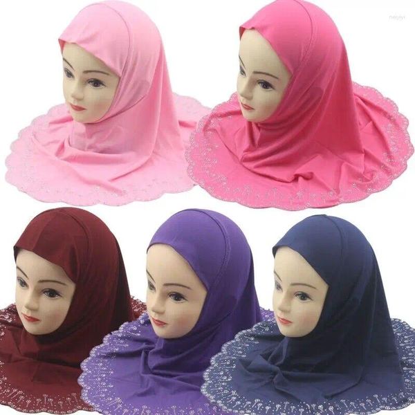 Ropa étnica Una pieza Niños Headwear Musulmán Rhinestone Hijab Instant Amira Cap Girls Headscarf Chales Árabe Malasia Turbante