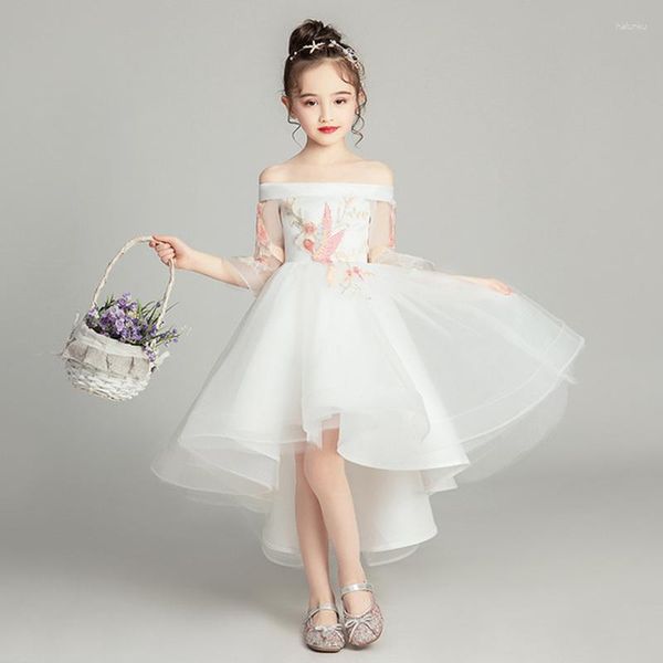 Vêtements ethniques une épaule fille robe de soirée enfant anniversaire princesse jupe fleur Piano Costume blanc passerelle enfants