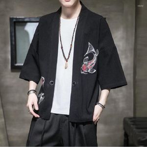 Vêtements ethniques en ligne magasin chinois Yukata Robe japonaise broderie asiatique Cardigan Kimono chemise hommes traditionnels Kimonos Haori FF2827