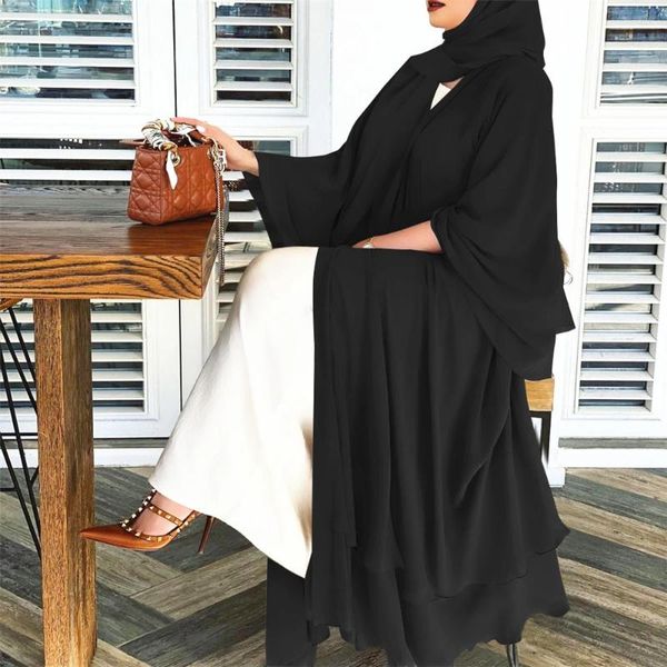 Vêtements ethniques Ouvert Abaya Mousseline de soie Femmes musulmanes Kimono Cardigan Longue Maxi Robes Turquie Arabe Kaftan Dubaï Islam Ramadan Eid Robes de fête