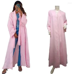 Etnische kleding Open Abaya Dubai Eid Moslim Vrouwen Roze kledingstijl Turkije Kindigan Marokko Robe Arabisch Maxi Islamitische femme Kaftan Ramadan