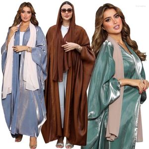 Vêtements ethniques Open Abaya Dubai Turkish Batwing Satin Satin Robe Eid Muslim Dress Oversize Kaftan Islamic Maroccan