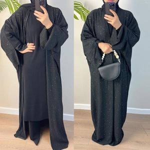 Etnische kleding Open Abaya voor moslim winterkleding vrouwen jas dikke glitter abayas dubai herfst kalkoen lange warme jurk islamitische outfit