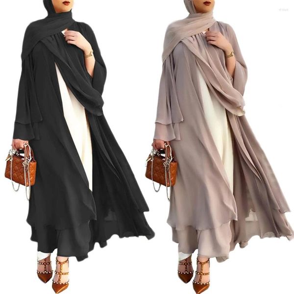 Ropa étnica Abierto Abaya Kimono Dubai Kaftan Musulmán Cardigan Abayas Vestidos Mujeres Hijab Vestido Gasa Casual Robe Femme Caftan Islam