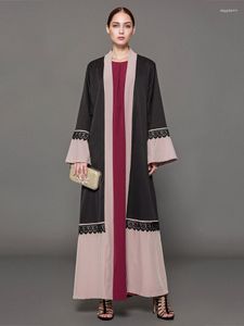 Vêtements ethniques ouvert Abaya Kimono dentelle Patchwork Abayas pour femmes dubaï robes de soirée pakistanais musulman mode Hijab robe islamique