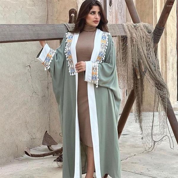 Ropa étnica Abaya abierta Kimono Correas Vestido con flecos Abrigo musulmán Cárdigan Túnica Otoño Mujeres Abayas Islam Turquía Túnica Túnica Femme