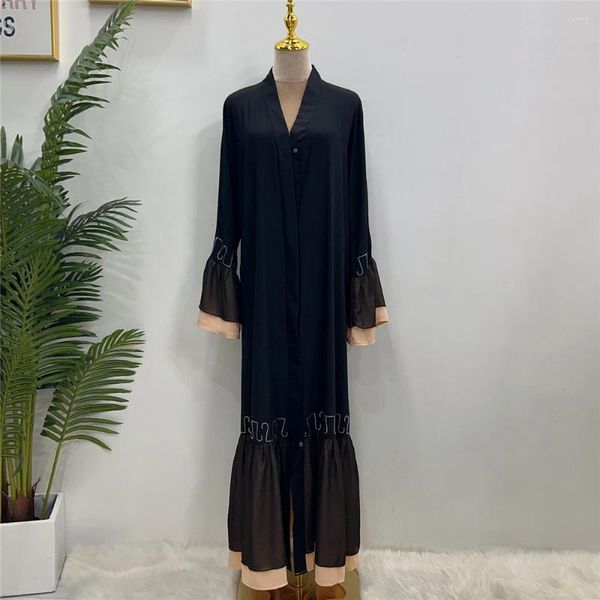 Vêtements ethniques Ouvert Abaya Dentelle Femmes Musulmanes À Manches Longues Maxi Robe Turquie Arabe Kimomo Cardigan Islamique Kaftan Robe Jalabiya Caftan Eid