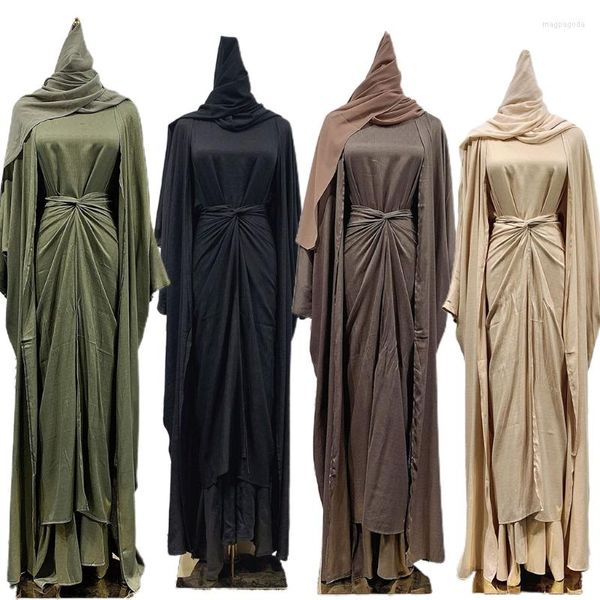 Vêtements Ethniques Ouvert Abaya Maxi Robe Wrap Avant Jupe Ensemble Mode Solide Couleur Islamique