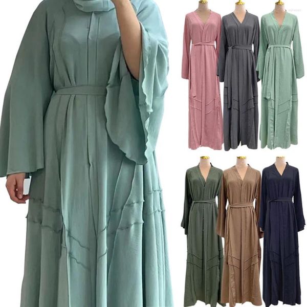 Ropa étnica Cardigan abierto para mujeres Vestidos de fiesta Tallas grandes Caftan exterior Marocain Musulmán Turquía Pakistán Abayas Color sólido