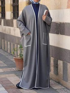 Vêtements ethniques Open Abaya Robe à manches longues Pocket Muslim Out Kaftan Maxi Longueur Femmes Femmes Jilbabs Cardigan manteau