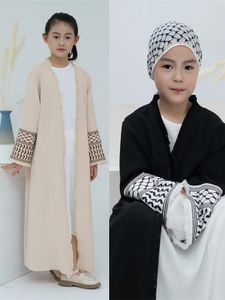 Vêtements ethniques ouverts Abayas simples pour les femmes Kids Dubaï Blanc Black Broiderie Modest Kimono Abaya Muslim Kaftan Dress Robe Femme Musulmane