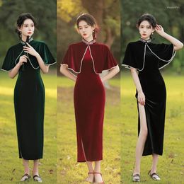 Etnische kleding Oosterse Cheongsam Moderne Traditionele Chine Lange jurk Elegant Velvet Plus Maat Rode Dames Qipao Beach Party Herfst