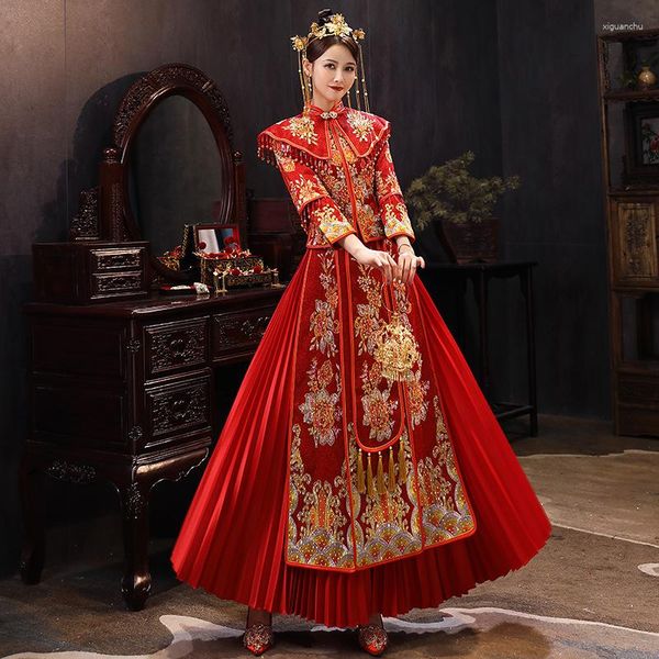 Vêtements ethniques Oriental Lady Handwork Perlé Qipao Robe de mariée traditionnelle chinoise Vestidos Vintage Asian Bride Mariage Cheongsam