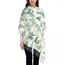 Vêtements ethniques Oriental Pagode Chinoiserie Vintage Temple Jardin Écharpe Femmes Luxe Hiver Wrap Châle Gland Wraps