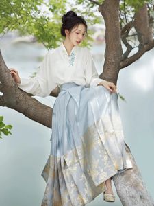 Vêtements ethniques Original Style chinois Hanfu Horse Face Robe Set pour femmes 2023 Automne Chemise de luxe Moderne Rétro Ming Dynastie Daily Wear 231212