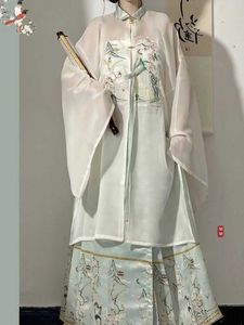 Etnische kleding originele Ming -dynastie Hanfu dames volledige set geborduurde lange blouse + geplooide paardengave rok Chinees traditioneel kostuum