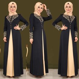 Etnische kleding oten elegante gedrukte moslim dameskleding abayas gewaad patch en button party dames turkiye mode dames dubai 230520