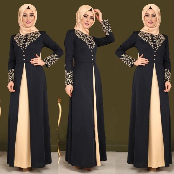 Vêtements ethniques OTEN élégant imprimé musulman vêtements pour femmes Abayas Robe patch et bouton fête femmes Turkiye mode femmes Dubaï 230520