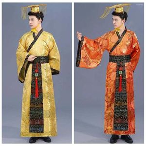 Etnische kleding outfit oude Chinese mannen Hanfu toneelkostuums pak gewaad hoed set kostuum volksdans