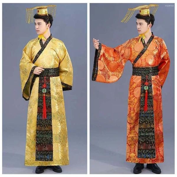 Vêtements ethniques Outfit Hommes chinois anciens Costumes de scène Hanfu Costume Robe Chapeau Ensemble Costume Costume de danse folklorique