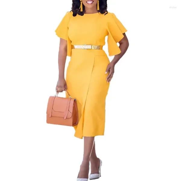 Vêtements ethniques Tenues Robes de soirée africaines pour femmes Mode d'été Afrique Manches courtes Polyester Jaune Rouge Bleu Noir Midi