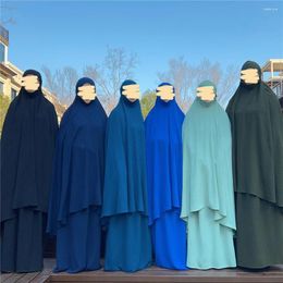 Abbigliamento etnico Indumento da preghiera in testa Islamico 2023 Eid Ramadan Copertura completa Khimar Jilbab Abito musulmano Donna Abaya Abito Gonna Caftano