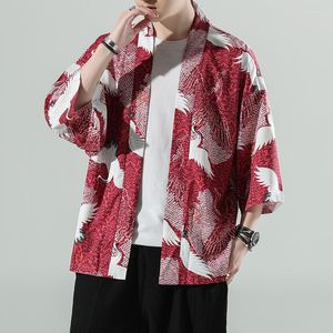 Etnische kleding oversized 5xl Japanse traditionele kimono vest -vest nieuwheid retro print crance yukata haori robe male jas top