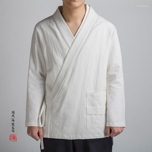 Ropa étnica Oversize 5XL Kimono Cardigan Vintage Estilo chino Algodón Lino Camisa Chaqueta Tradicional Japón Haori Yukata Masculino Samurai
