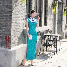 Vêtements ethniques Oversize 5XL femmes manches courtes robe longue soie Qipao chinois traditionnel Vintage Sexy soirée Cheongsam