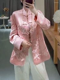 Ropa étnica de gran tamaño Tang Top tradicional chino de talla grande de alta gama bordado de satén acético primavera otoño 2024 pelaje de mujeres