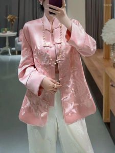 Vêtements ethniques Tang surdimensionnés Top Top traditionnel chinois plus taille plus taille haut de gamme Acide acide Satin broderie printemps automne 2024 Femme Cover