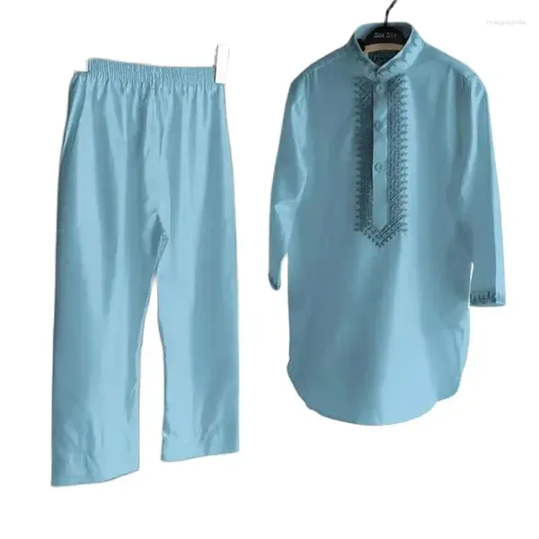 Ropa étnica Niños paquistaníes Abaya Bordado de dos piezas Conjuntos musulmanes Niños Robes Jubba y Thobes Niños Islámico Árabe Caftan