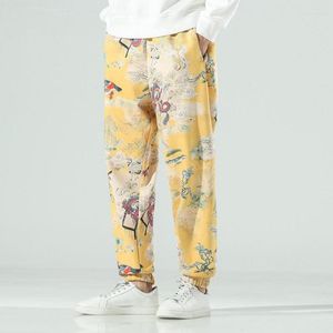 Vêtements ethniques pantalons hommes japonais rétro impression mode décontractée asiatique traditionnel Harajuku Streetwear daim grande taille pantalon ample