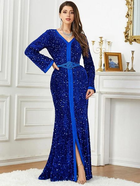 Ropa étnica Fiesta Abaya para mujeres Otoño Terciopelo Lentejuelas Vestido largo árabe Musulmán Dubai Vestidos de noche Marroquí Kaftan Ramadán Eid Vestidos