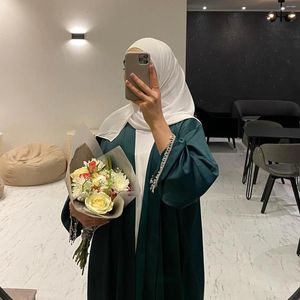 Vêtements ethniques Party Abaya pour femmes Satin islamique une pièce longue robe ouverte Abayas Eid perlé musulman Dubaï vêtements d'extérieur Kimono Hijab Robe