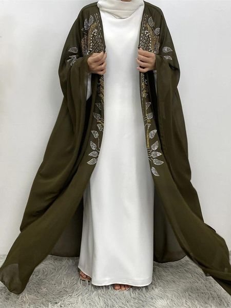 Ropa étnica Vestido de fiesta para mujeres Eid Musulmán Abaya Árabe Dubai Cardigan Diamantes Abayas Kaftan Islam Túnica larga Marruecos Batwing Vestidos