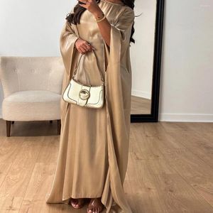 Party de vêtements ethniques Dubaï Kaftan Robe Femmes musulmanes brillantes Belt de taille intégrée