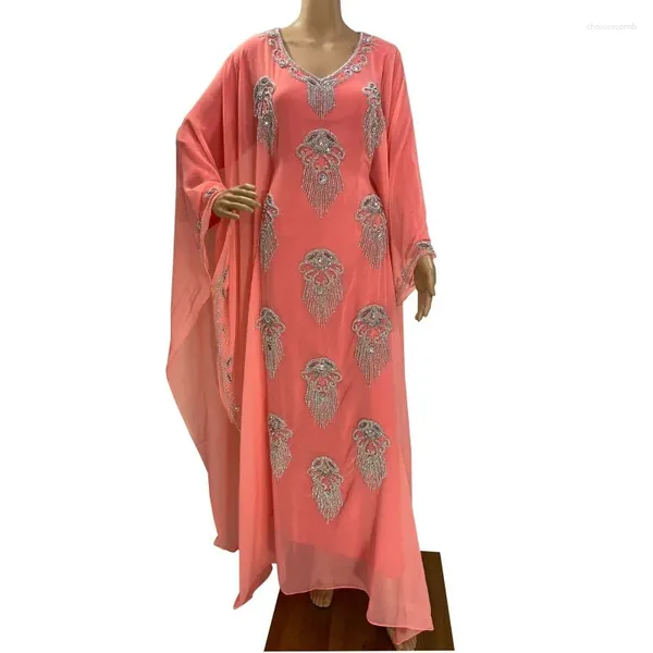 Vêtements ethniques Peach Georgette Marocain Dubai Kaftans Abaya Robe est très belle