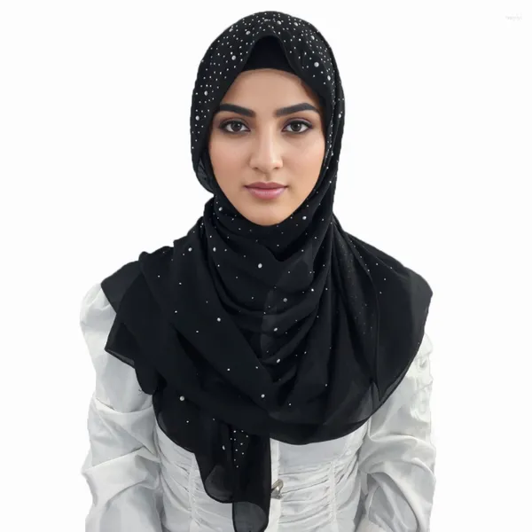 Ropa étnica perla diamantes de imitación hijab bufanda de alta calidad al por mayor chiffon hijabs chal