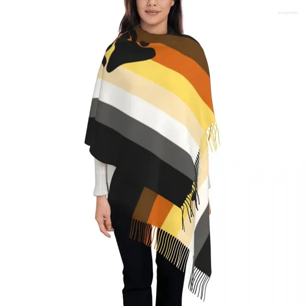 Ropa étnica Impresión personalizada Gay Bear Orgullo Bandera Bufanda Mujeres Hombres Invierno Bufandas Cálidas Mantón Wrap