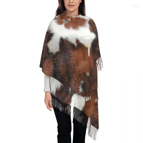 Ropa étnica Bufanda de cuero de cuero de vaca impresa personalizada Hombres Mujeres Invierno Otoño Bufandas cálidas Textura de piel de animal Mantón Wrap