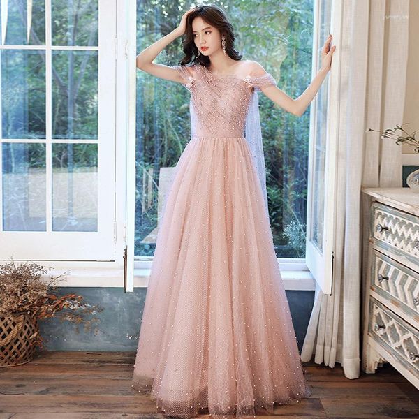 Vêtements ethniques rose papillon Applique perlée en mousseline de soie dos pansement robes de soirée femmes formelle mariée robe de soirée Vestidos