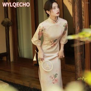 Vêtements ethniques Pink Cheongsam Femmes 2024 Amélioration du style vintage Qipao Spring Young Girl 3/4 Hobes longues