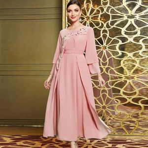 Etnische Kleding Roze Chiffon Daimonds Maxi Jurk Voor Vrouwen 2024 Ramadan Eid Avondfeest Jurk Dubai Abaya Moslim Kaftan Islamitische vestidos